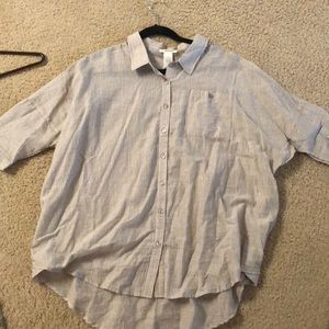 Esley Blouse, worn once. tan & white pinstripes.